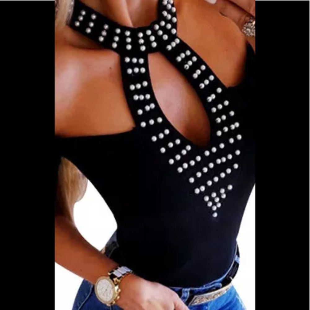 🎉HP🎉🔥SEXY BLACK CHOKER CROPPED SHORT SLEEVE TOP - Picture 3 of 6
